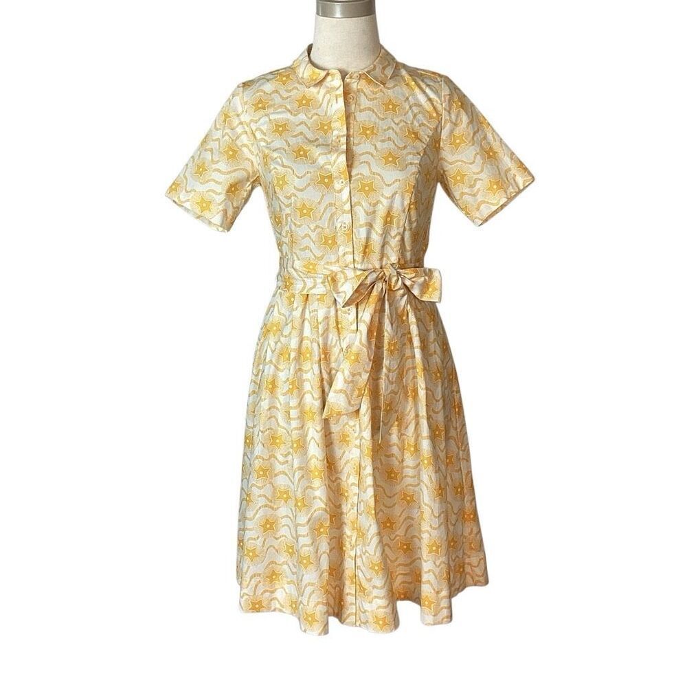 Boden Anastasia Yellow Star Shirt Dress Women’s 6R Fit & Flare - Picture 3 of 11
